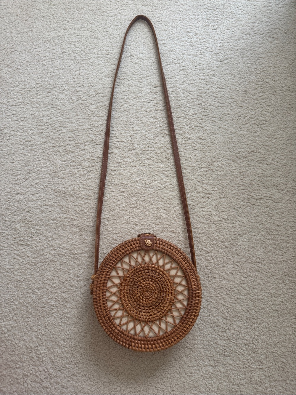 Round Woven Crossbody Bag in Brown